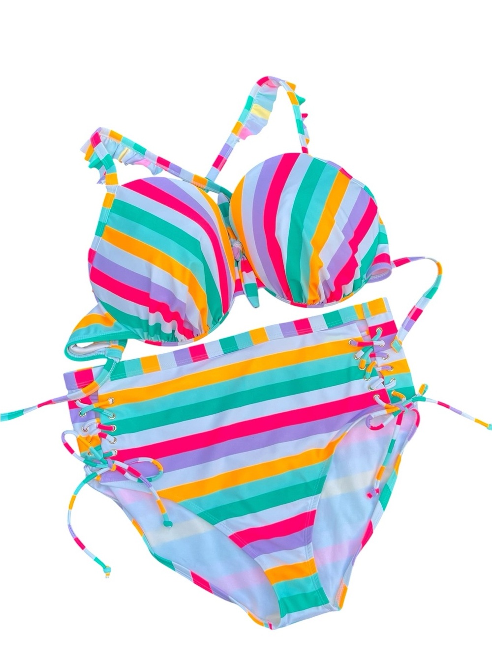 Island Rays Two Piece High Waisted Colorful Striped Swimsuit Size 2X